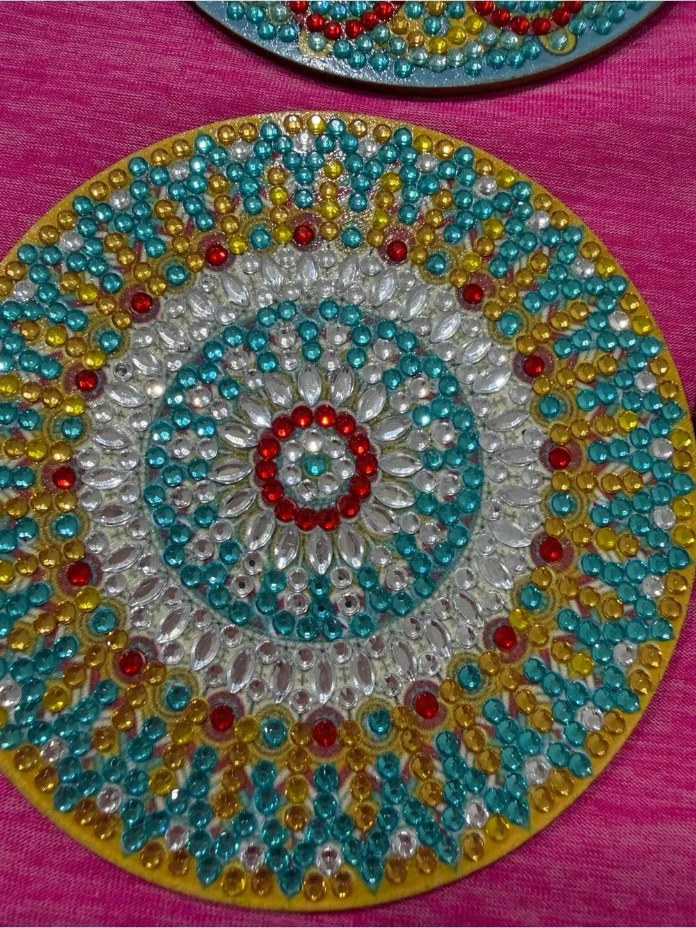 Decorative Beaded Serving Tray - Pink, Gold & Blue